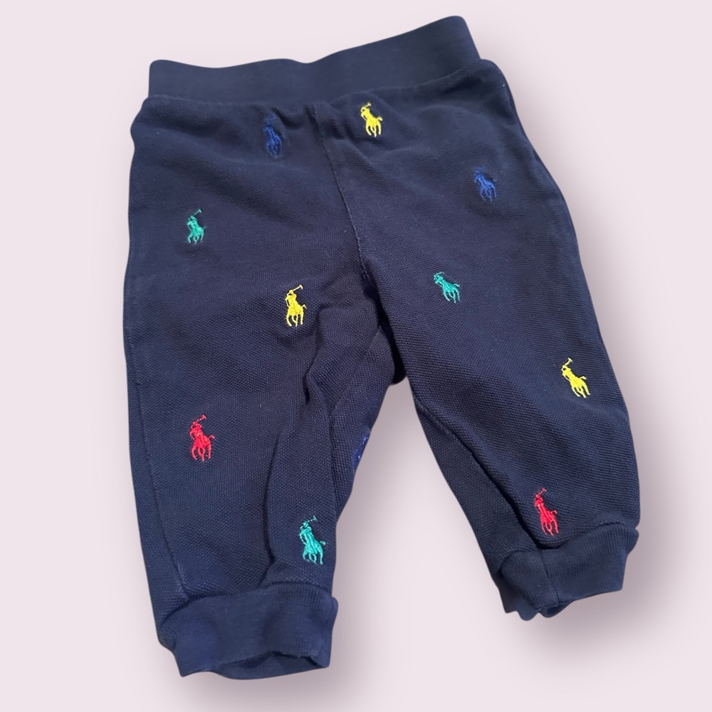 Baby Ralph Lauren Yellow Patterned Top and Navy Pants Set Size 6 Months - Picture 2 of 8